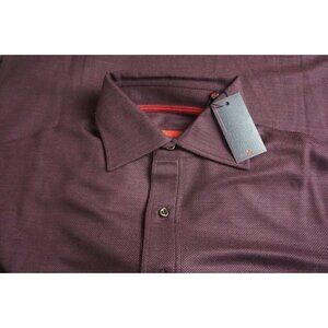 Isaia 100% Wool Wine Red Long Sleeve 1/4 Button Up Shirt Sz S NEW W Tags